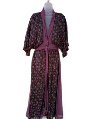 Linden Los Angeles Silk/Cotton Kimono Robe Duster Floral Patchwork Purple Small